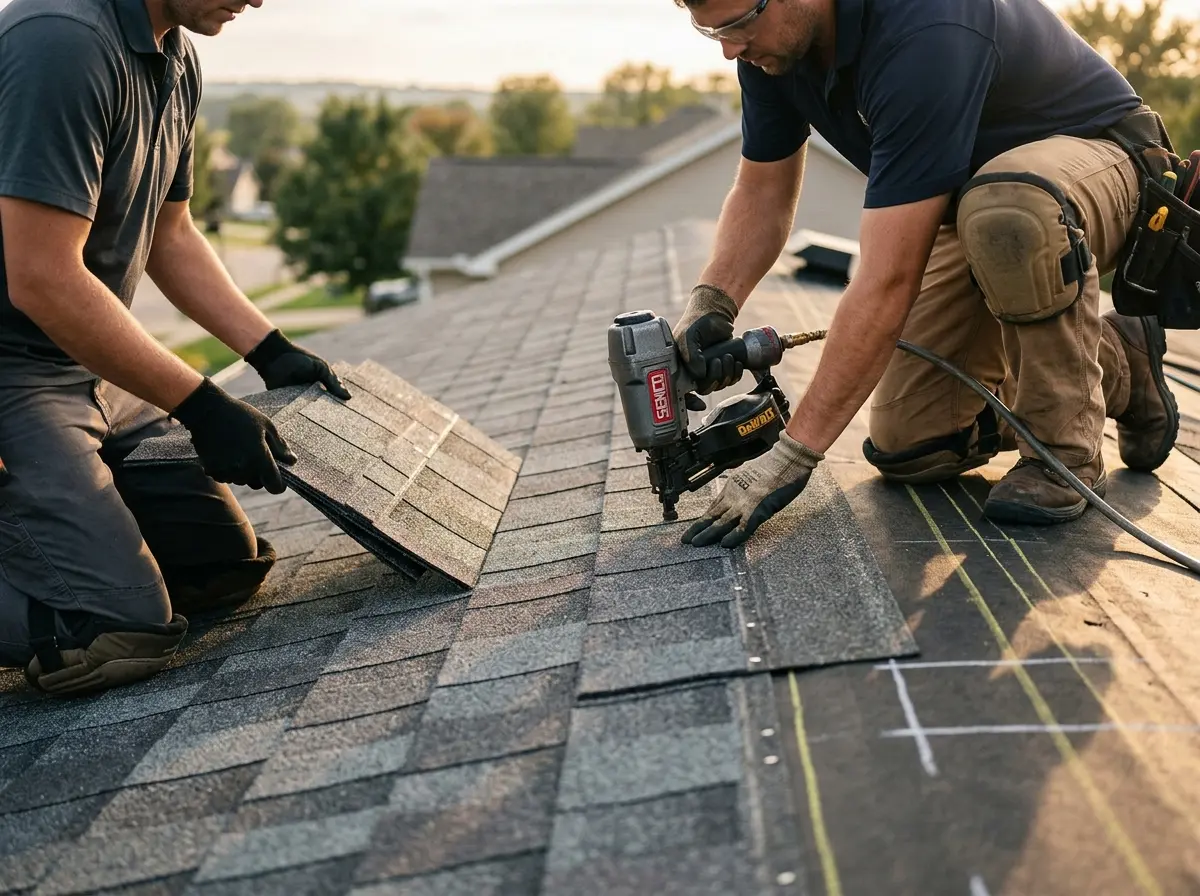 Professional roofer working on a residential roof in Northbridge